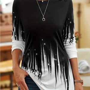 Stylish gradient print design long sleeve top